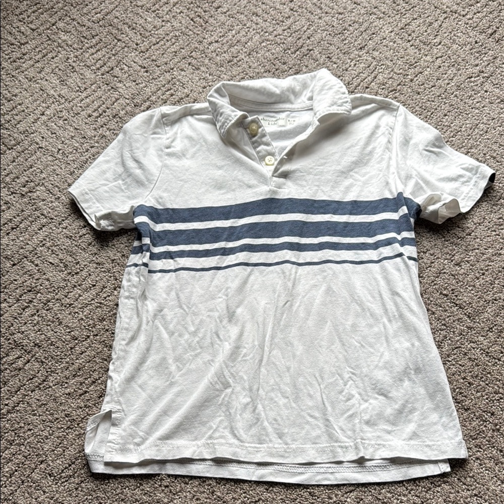 White Polo Shirt with Blue Stripes